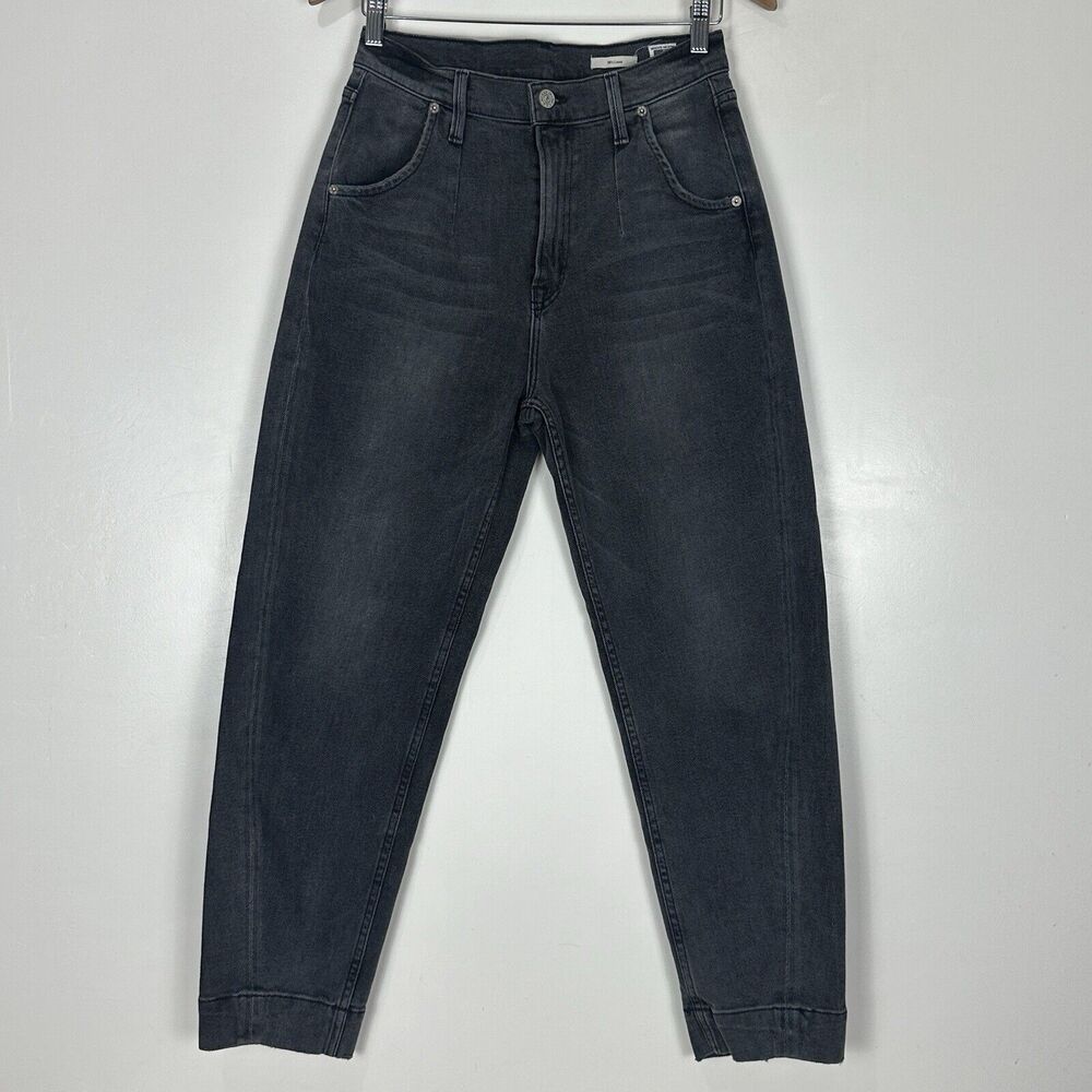 NOEND DEnim 90's High Rise Loose Jeans Distressed Hem Black Size 26 Barrel